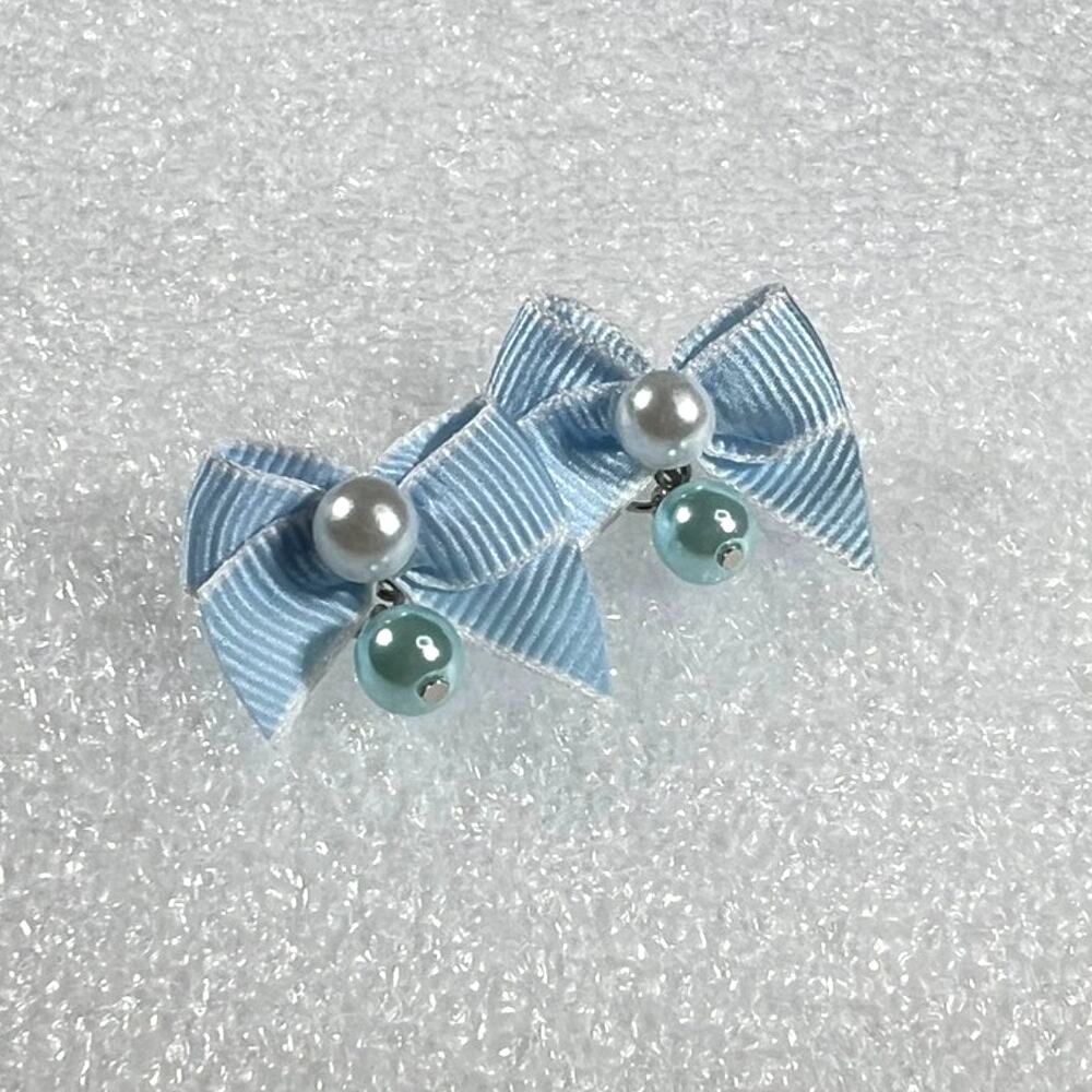Retro Korean Coquette Faux Simulated Pearl Bow Earrings New on Card Deadstock - Picture 5 of 13